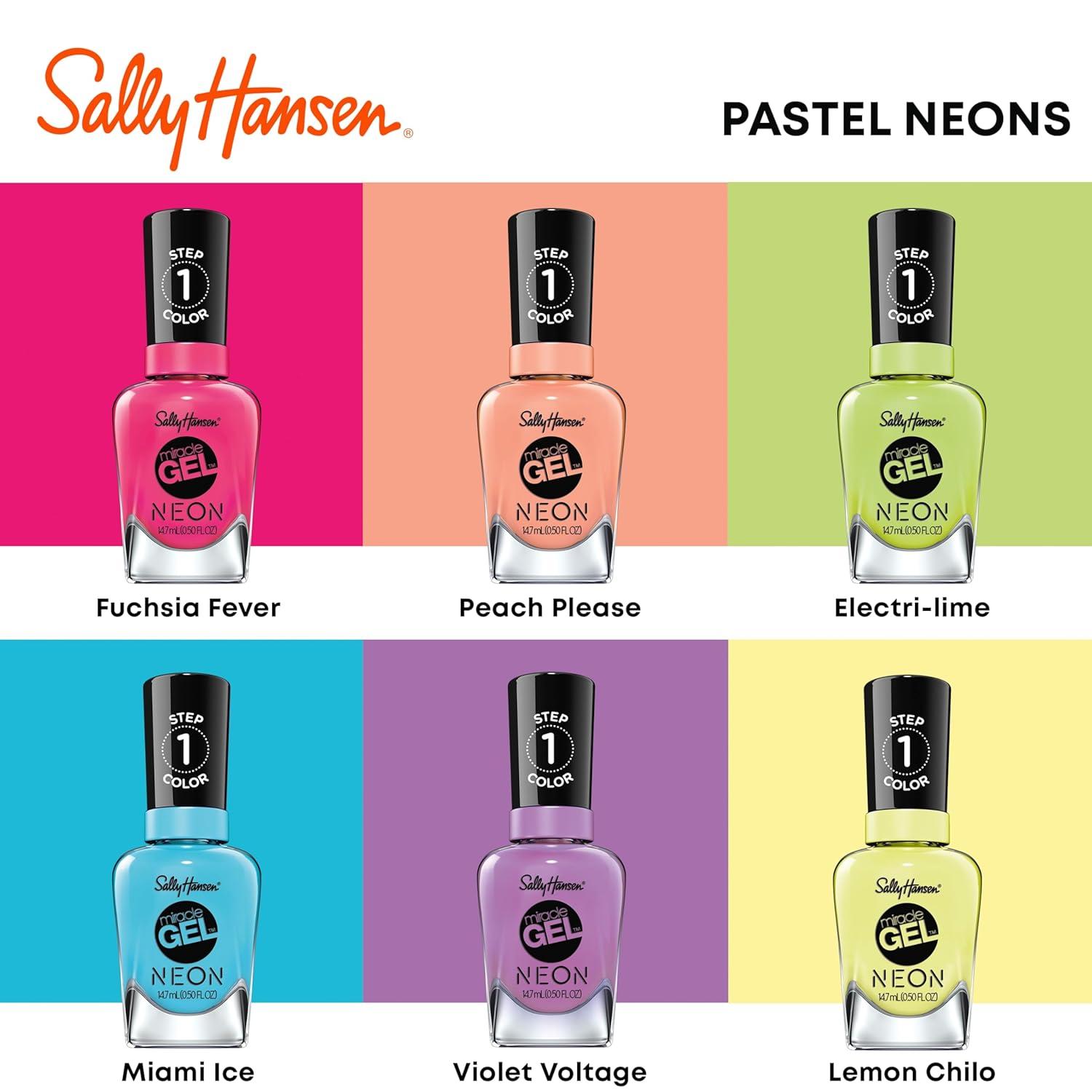 imageSally Hansen Miracle Gel Salon Quality Nail Polish GelLike Formula TwoStep System No UV Light Needed Long Lasting Opaque Shimmery 382 Sundown Socialite Brown Orange Nail Color55 Lemonchillo Neon