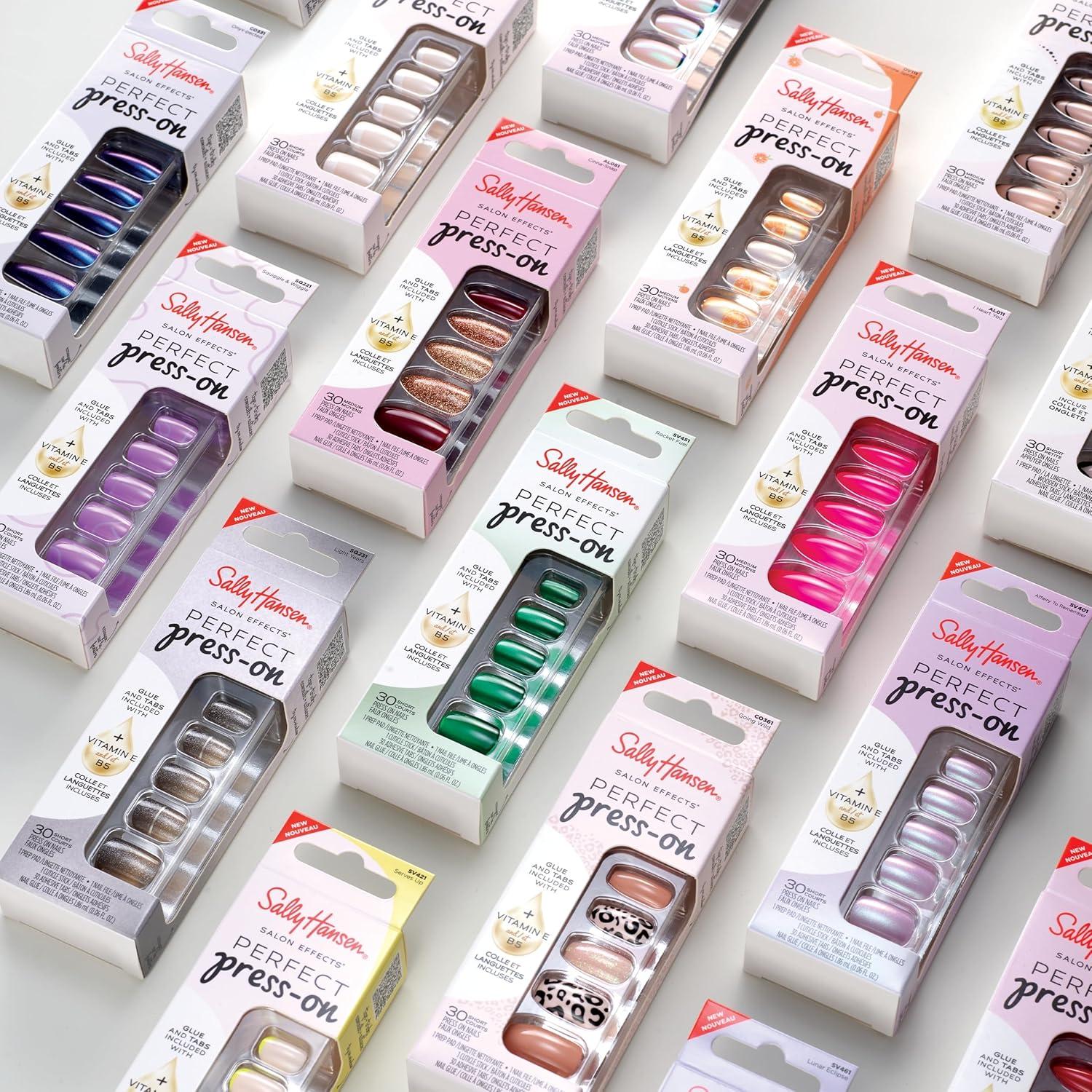 imageSally Hansen Salon Effects Perfect PressOn Nails Sqoval Shape Easy to Apply NonDamaging 30 Nails Nail Glue Adhesive Tabs File Miss BlissAlmond Nails Making A Splash