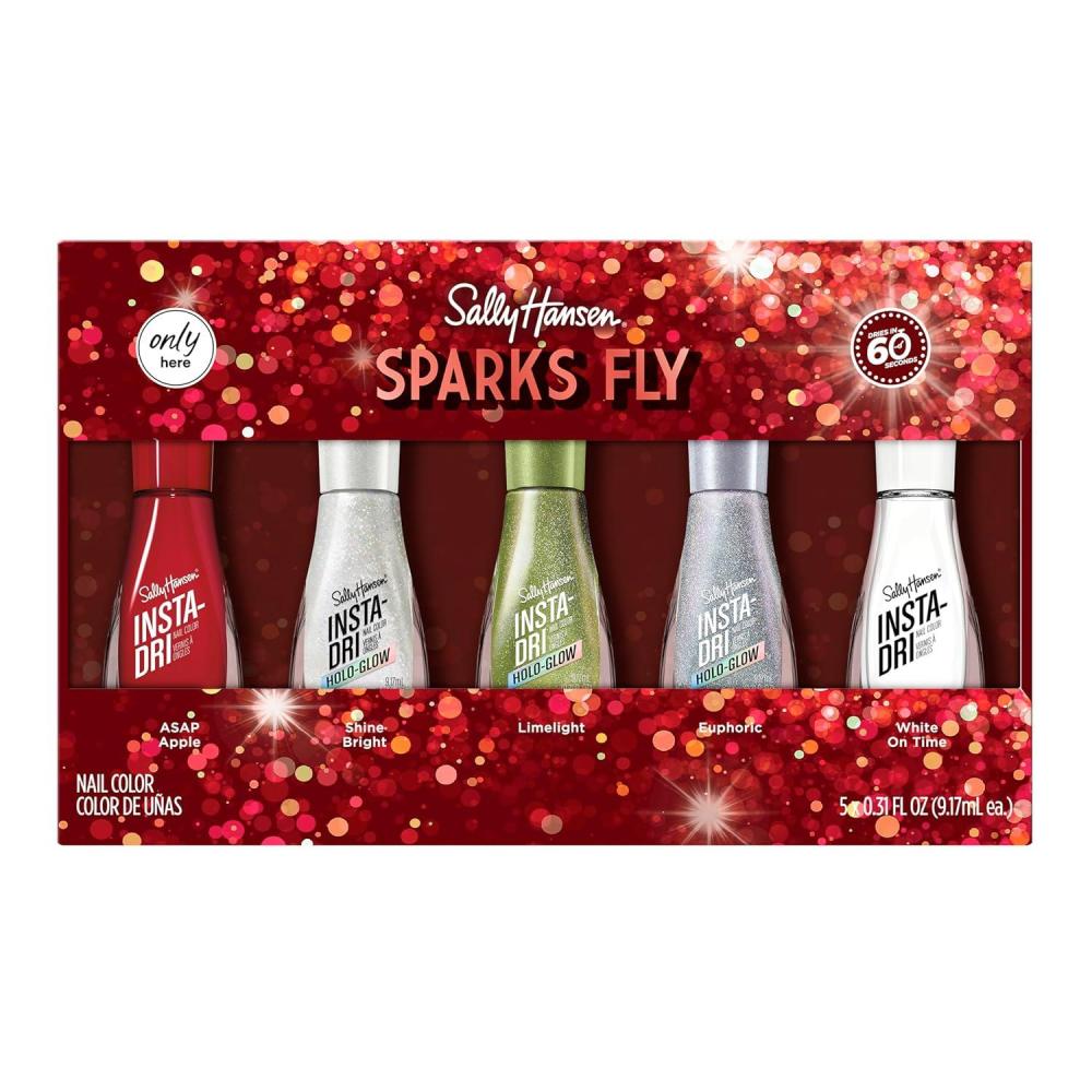 imageSally Hansen InstaDri Holiday Nail Polish  Quick Dry Long Lasting StreakFree Shine  SemiOpaque Glittery  Sparks Fly  Red and Gold Glitter Nail ColorSparks Fly