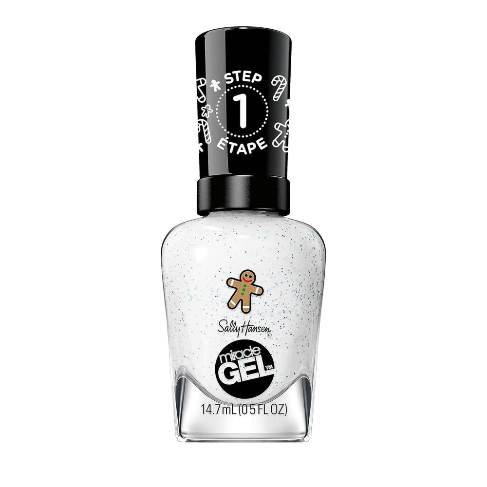 imageSally Hansen Miracle Gel Holiday Salon Quality Nail Polish GelLike Formula TwoStep System No UV Light Needed Long Lasting Opaque Glittery 911 Whisk You a Merry Xmas White Nail Polish911 Whisk You a Merry Xmas