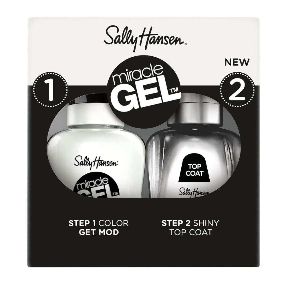imageSally Hansen Miracle Gel Nail Polish Color Grip Primer and Base Coat Salon Quality GelLike Formula TwoStep System No UV Light Needed Long Lasting  Clear Glossy789 Get Mod  101 Shiny Top Coat
