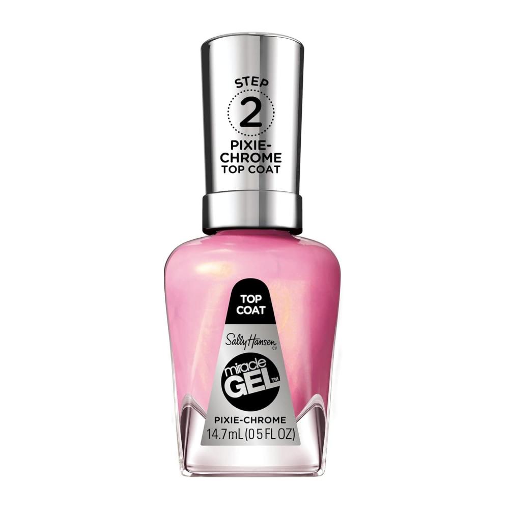 imageSally Hansen Miracle Gel Nail Polish Color Grip Primer and Base Coat Salon Quality GelLike Formula TwoStep System No UV Light Needed Long Lasting  Clear Glossy111 Pixie Chrome