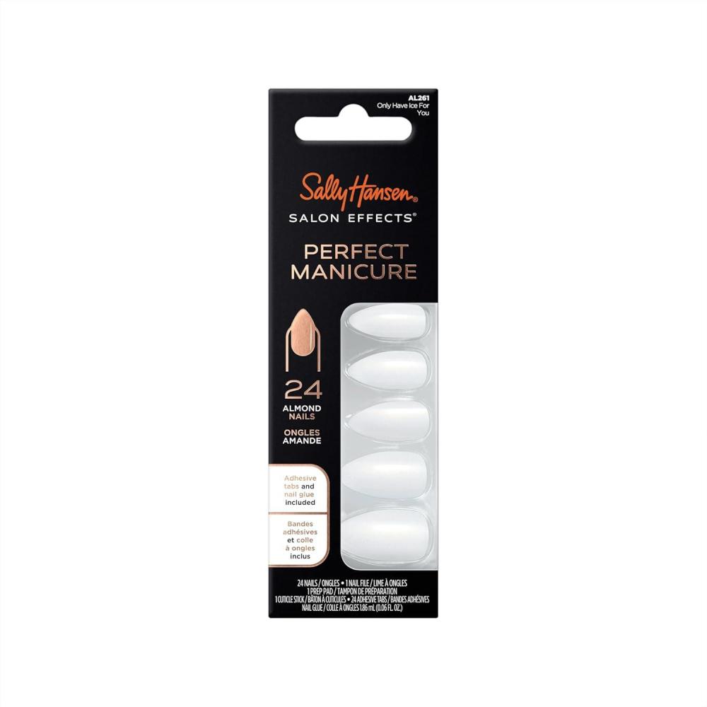 imageSally Hansen Salon Effects Perfect Manicure Only Have Ice For You Press On Nails Almond Shaped NonDamaging Adhesive Tabs File and Alcohol Pad Included Pack of 2Only Have Ice For You