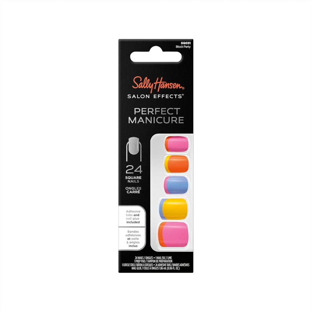 imageSally Hansen Salon Effects Perfect Manicure Only Have Ice For You Press On Nails Almond Shaped NonDamaging Adhesive Tabs File and Alcohol Pad Included Pack of 2Block Party