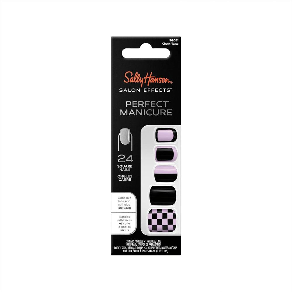 imageSally Hansen Salon Effects Perfect Manicure PressOn Nails  Oval Shape  Easy to Apply NonDamaging  24 Nails Adhesive Tabs File ampamp Alcohol Pad Included  Pride  A Thing Called LoveCheck Please