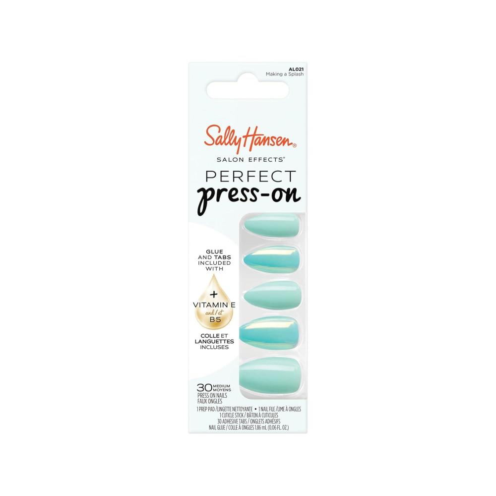 imageSally Hansen Salon Effects Perfect PressOn Nails  Sqoval Shape  Easy to Apply NonDamaging  30 Nails Nail Glue Adhesive Tabs File  Miss BlissAlmond Nails  Making A Splash