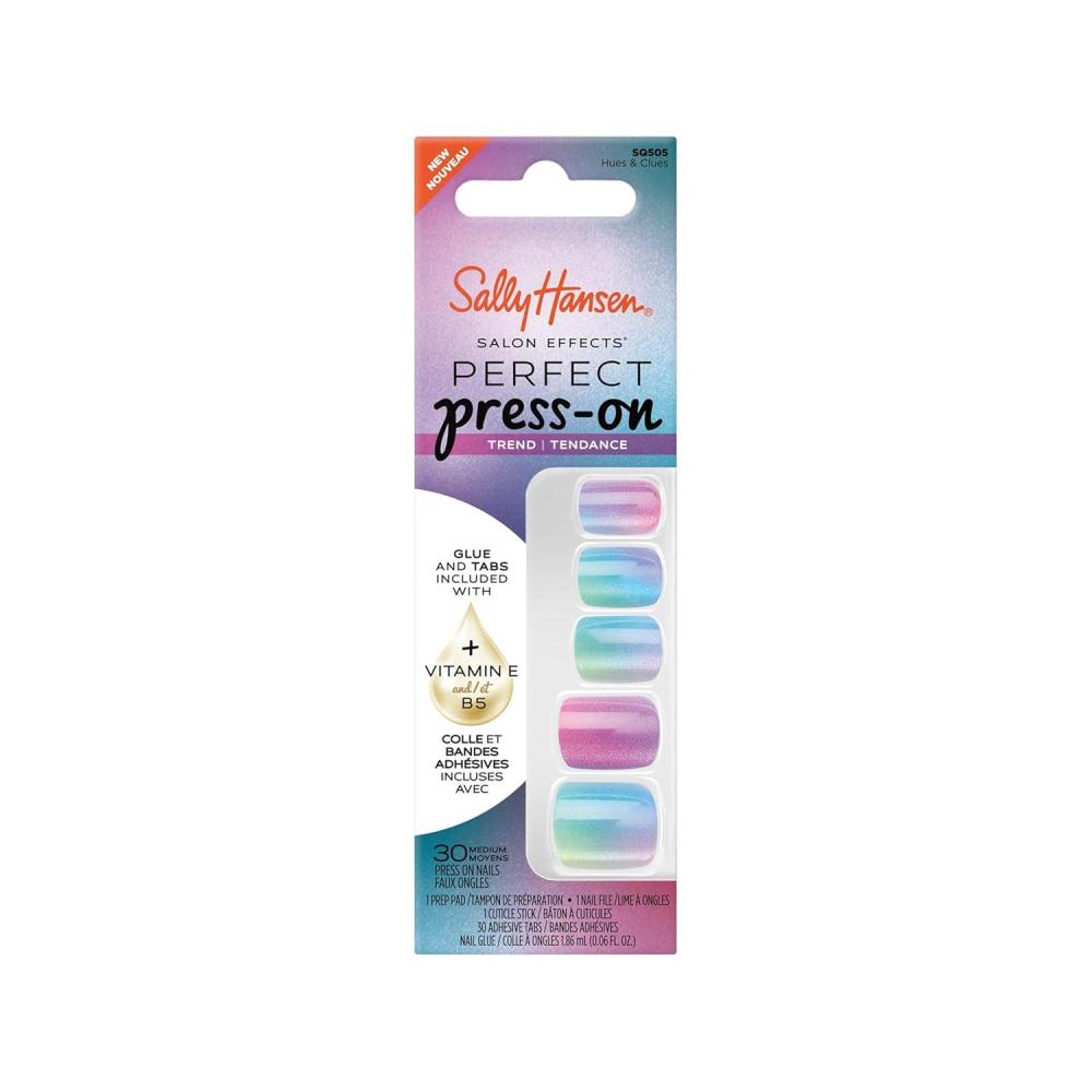 imageSally Hansen Salon Effects Perfect PressOn Nails  Sqoval Shape  Easy to Apply NonDamaging  30 Nails Nail Glue Adhesive Tabs File  Miss BlissSquare Nails  Hues  Clues