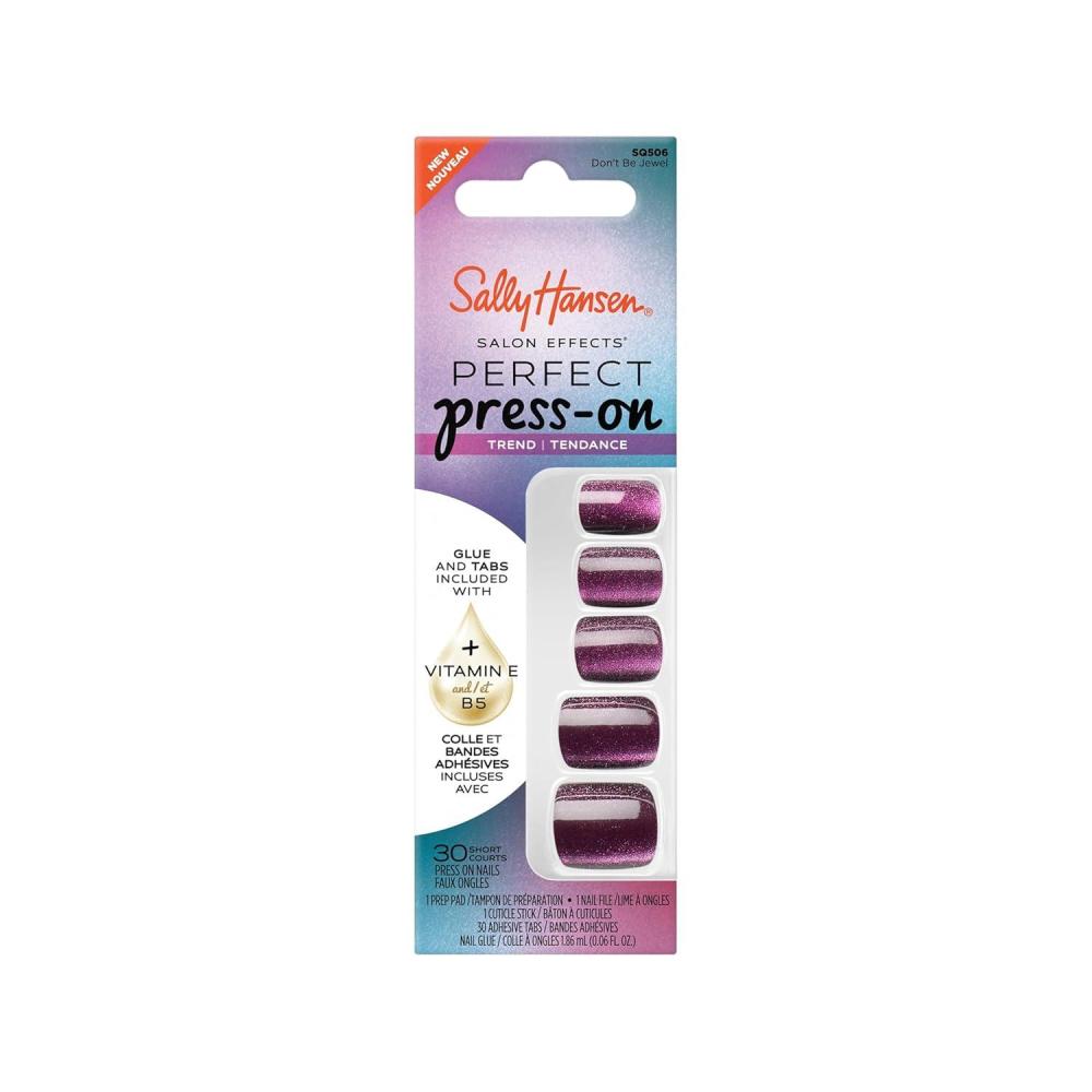 imageSally Hansen Salon Effects Perfect PressOn Nails  Sqoval Shape  Easy to Apply NonDamaging  30 Nails Nail Glue Adhesive Tabs File  Miss BlissSquare Nails  Dont Be Jewel