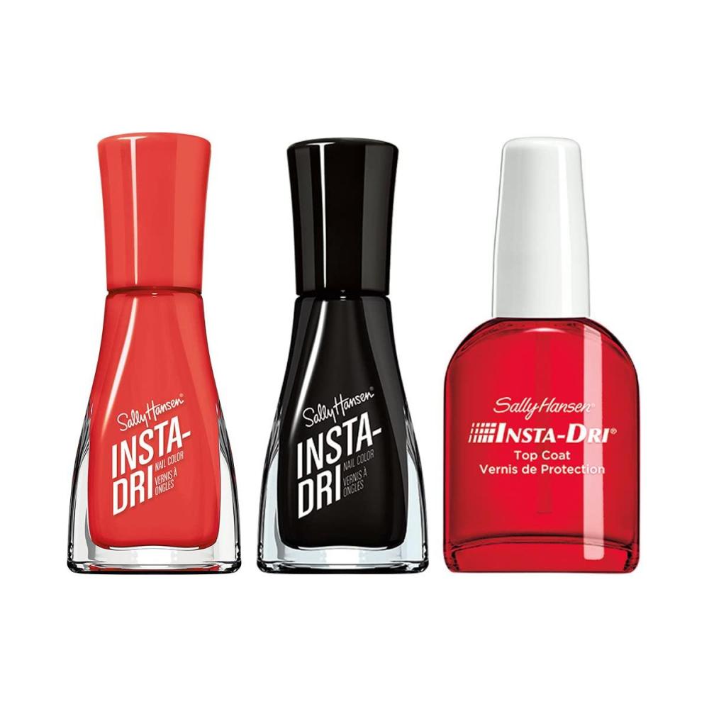 imageSally Hansen InstaDri Hail Cherry and Black and Top Coat Quick Dry Long Lasting StreakFree Shine Nail Polish Variety Pack