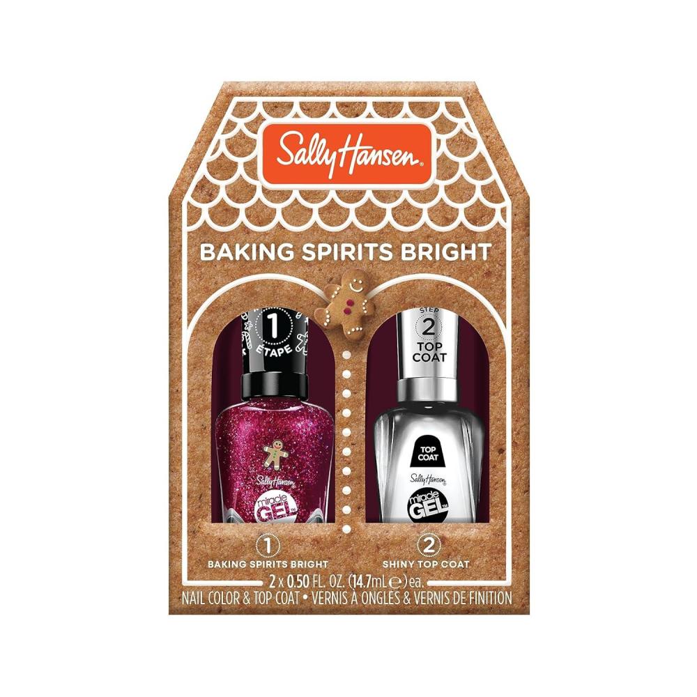 imageSally Hansen Miracle Gel Holiday Baking Spirits Bright Duo Long Lasting GelLike Formula No UV Lamp Needed Pink Glitter Nail Polish
