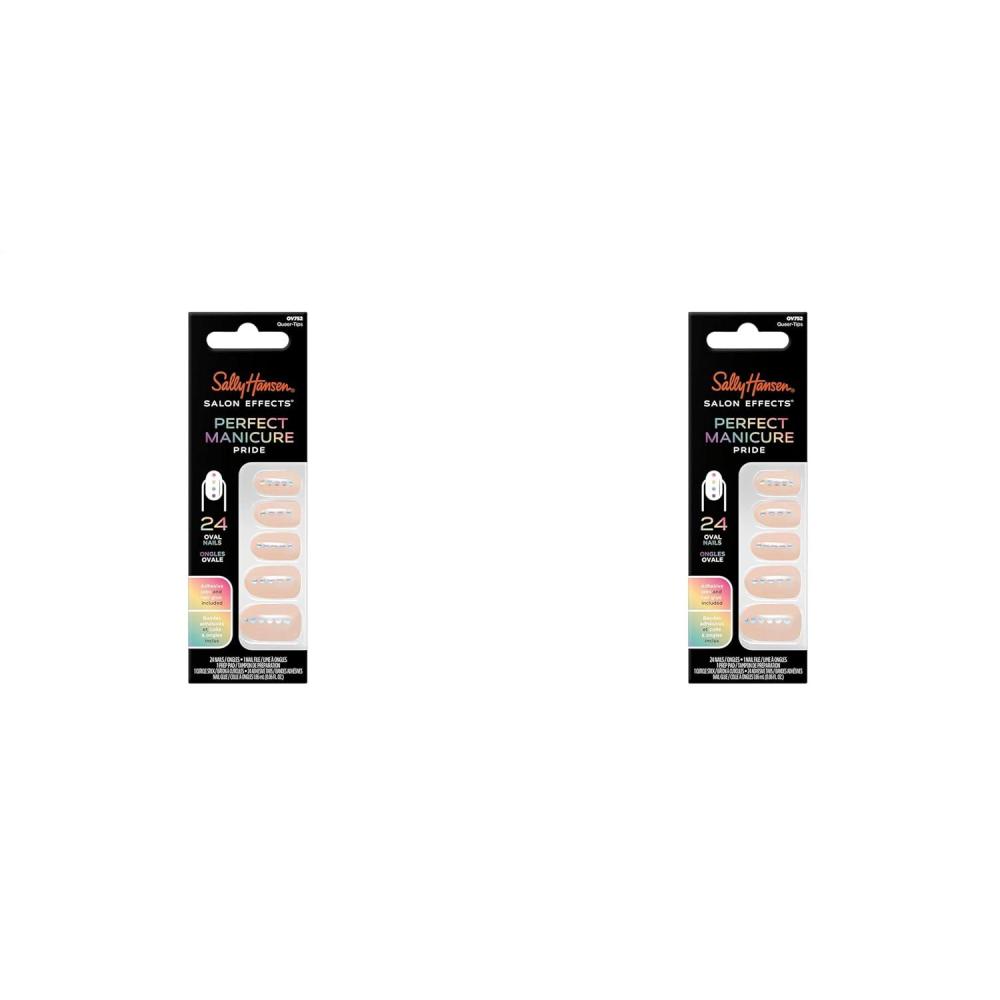 imageSally Hansen Salon Effects Perfect Manicure PressOn Nails  Oval Shape  Easy to Apply NonDamaging  24 Nails Adhesive Tabs File ampamp Alcohol Pad Included  Pride  A Thing Called LoveQueerTips