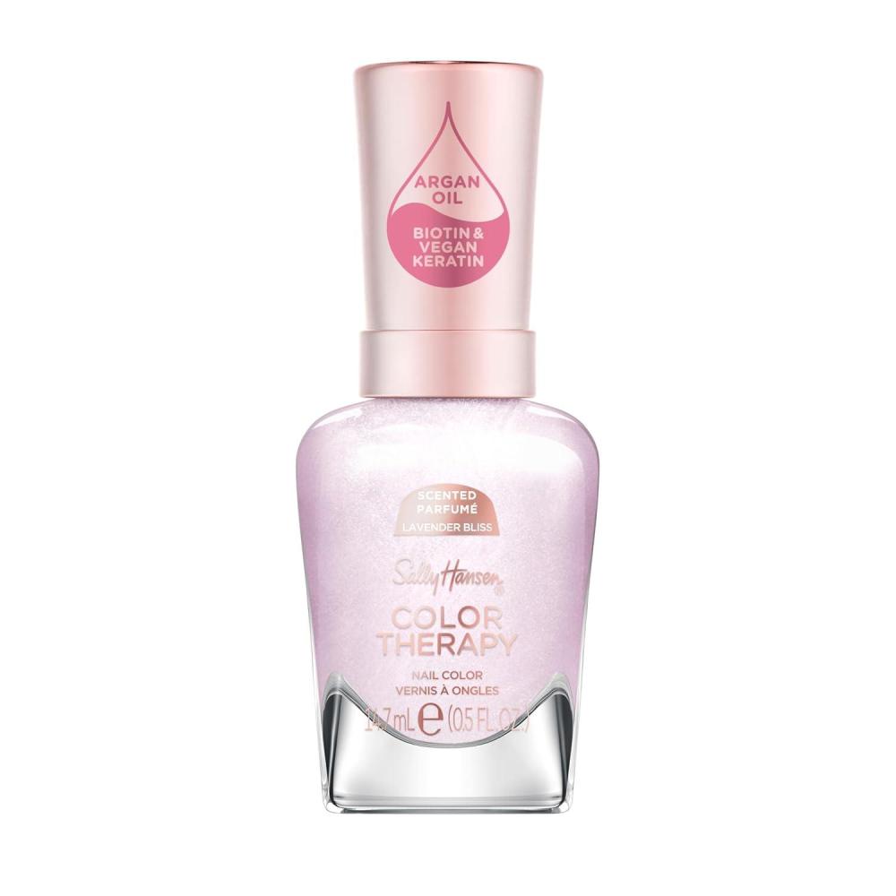 imageSally Hansen Color Therapy Scented Nail Polish  Biotin Argan Oil Long Lasting Healthy Nails Nail Strengthener Opaque  383 Air of Calm Lavender Bliss  Light Purple Nail Color383 Air of Calm lavendar bliss