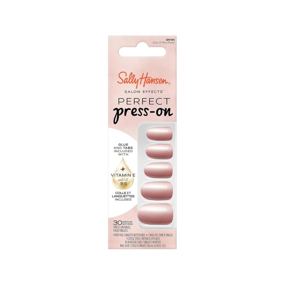 imageSally Hansen Salon Effects Perfect PressOn ShortEase Nails  Oval Shape  Easy to Apply NonDamaging Natural Look Vitamin E amp B5  30 Nails Nail Glue Adhesive Tabs File Short QueenOval Nails  Out Of This Pearl