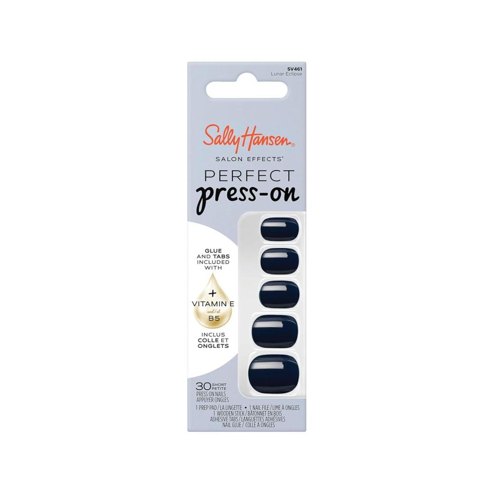 imageSally Hansen Salon Effects Perfect PressOn ShortEase Nails  Oval Shape  Easy to Apply NonDamaging Natural Look Vitamin E amp B5  30 Nails Nail Glue Adhesive Tabs File Short QueenSquareOval Nails  Lunar Eclipse