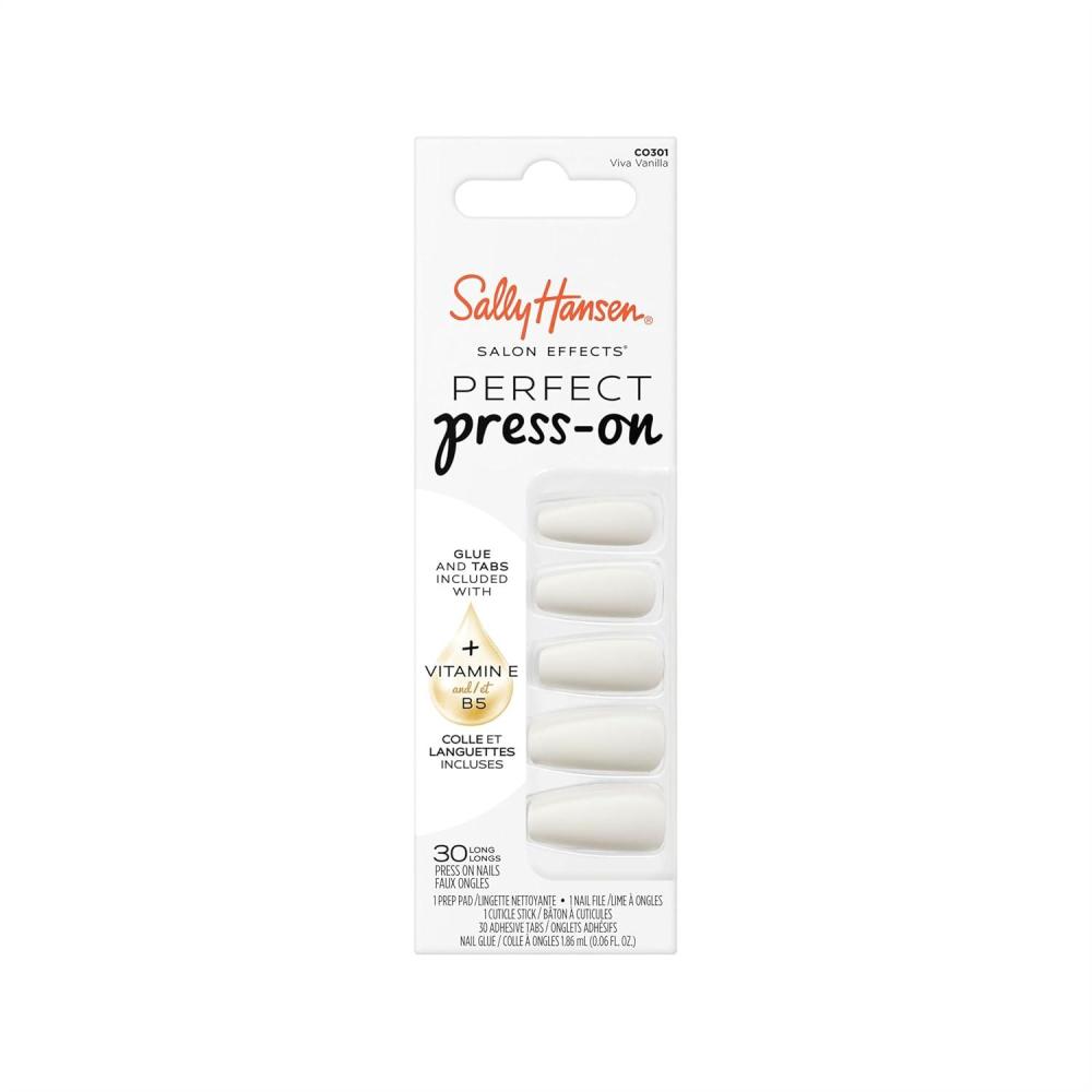 imageSally Hansen Salon Effects Perfect PressOn ShortEase Nails  Oval Shape  Easy to Apply NonDamaging Natural Look Vitamin E amp B5  30 Nails Nail Glue Adhesive Tabs File Short QueenCoffin Nails  Viva Vanilla