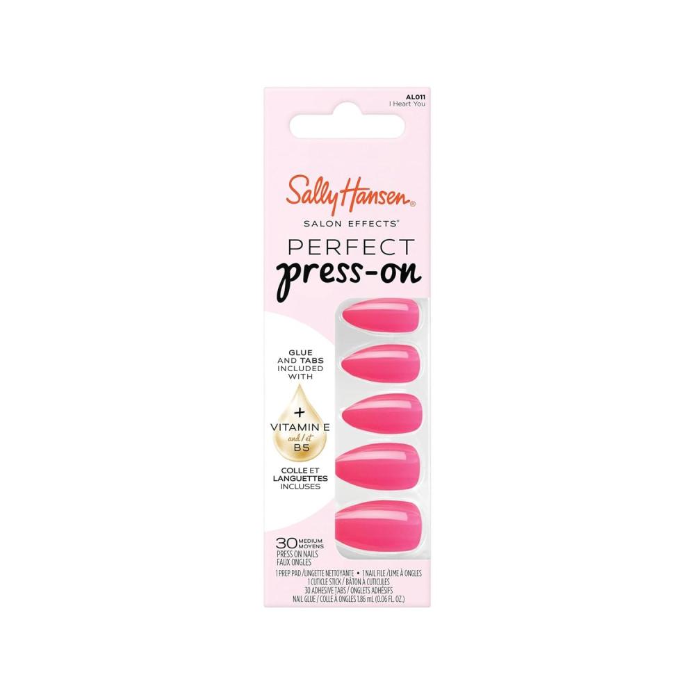 imageSally Hansen Salon Effects Perfect PressOn ShortEase Nails  Oval Shape  Easy to Apply NonDamaging Natural Look Vitamin E amp B5  30 Nails Nail Glue Adhesive Tabs File Short QueenAlmond Nails  I Heart You