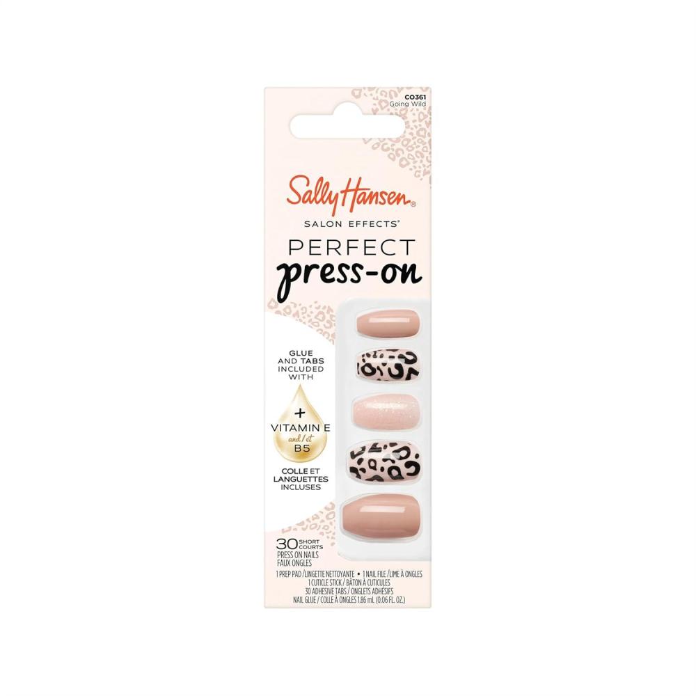 imageSally Hansen Salon Effects Perfect PressOn ShortEase Nails  Oval Shape  Easy to Apply NonDamaging Natural Look Vitamin E amp B5  30 Nails Nail Glue Adhesive Tabs File Short QueenCoffin Nails  Going Wild