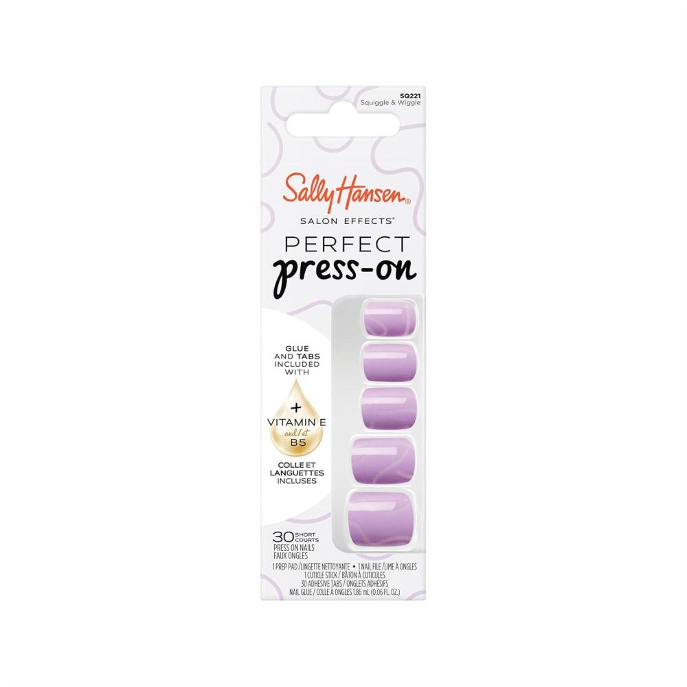 imageSally Hansen Salon Effects Perfect PressOn ShortEase Nails  Oval Shape  Easy to Apply NonDamaging Natural Look Vitamin E amp B5  30 Nails Nail Glue Adhesive Tabs File Short QueenSquare Nails  Squiggle  Wiggle