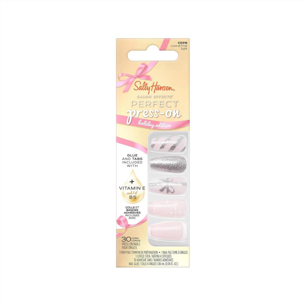 imageSally Hansen Salon Effects Perfect PressOn ShortEase Nails  Oval Shape  Easy to Apply NonDamaging Natural Look Vitamin E amp B5  30 Nails Nail Glue Adhesive Tabs File Short QueenCoffin Nails  Love at Frost Sight