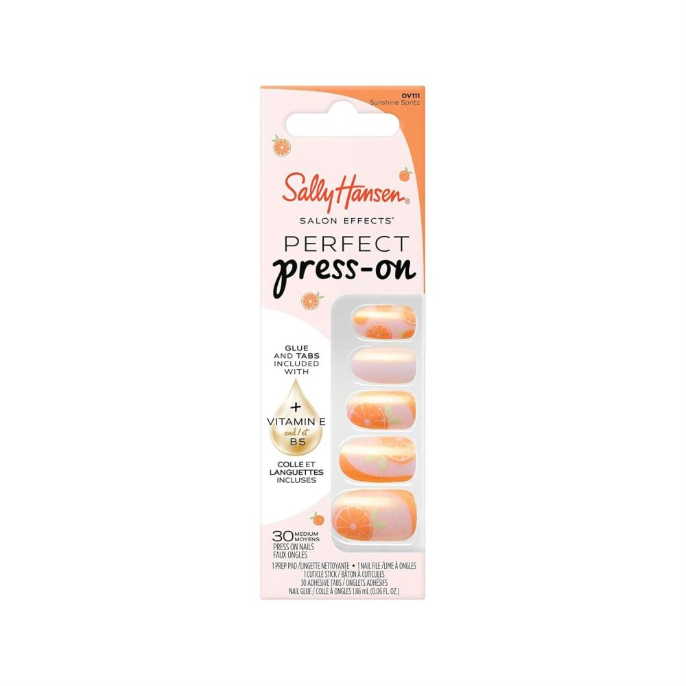 imageSally Hansen Salon Effects Perfect PressOn ShortEase Nails  Oval Shape  Easy to Apply NonDamaging Natural Look Vitamin E amp B5  30 Nails Nail Glue Adhesive Tabs File Short QueenOval Nails  Sunshine Spritz