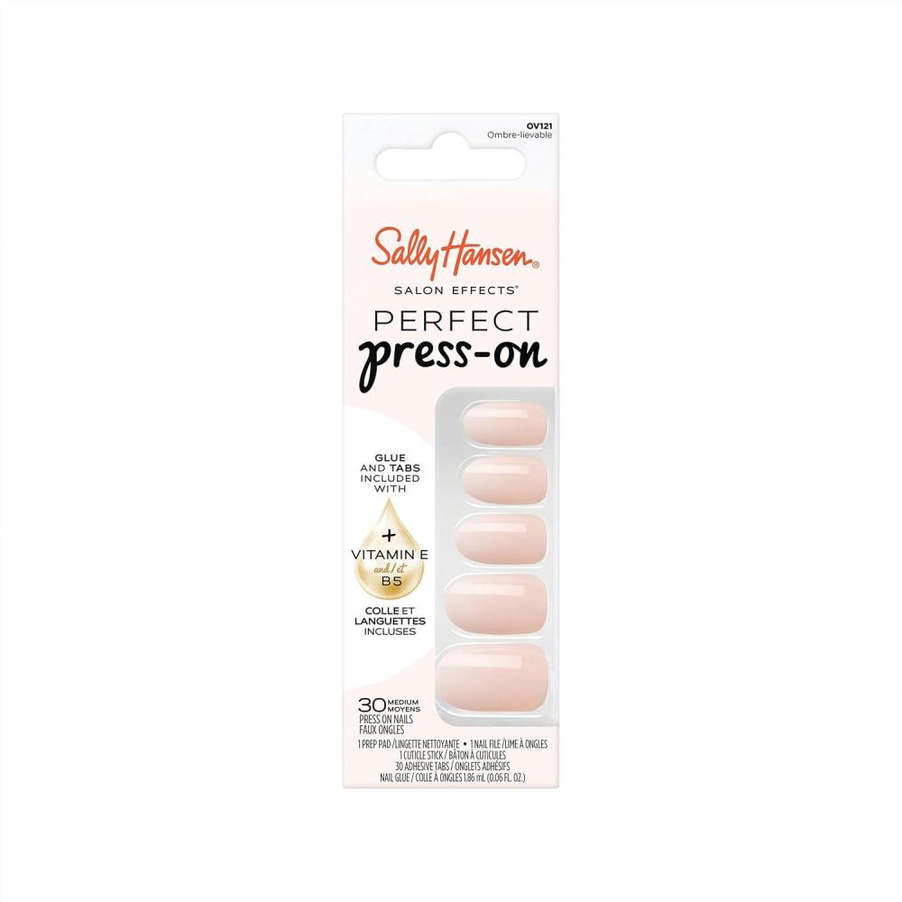 imageSally Hansen Salon Effects Perfect PressOn ShortEase Nails  Oval Shape  Easy to Apply NonDamaging Natural Look Vitamin E amp B5  30 Nails Nail Glue Adhesive Tabs File Short QueenOval Nails  OmbreLievable