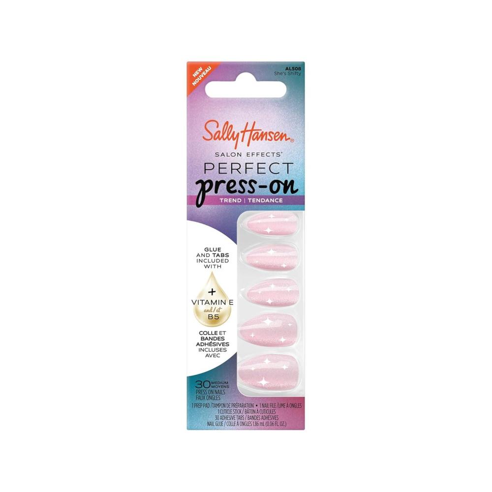imageSally Hansen Salon Effects Perfect PressOn ShortEase Nails  Oval Shape  Easy to Apply NonDamaging Natural Look Vitamin E amp B5  30 Nails Nail Glue Adhesive Tabs File Short QueenAlmond Nails  Shes Shifty