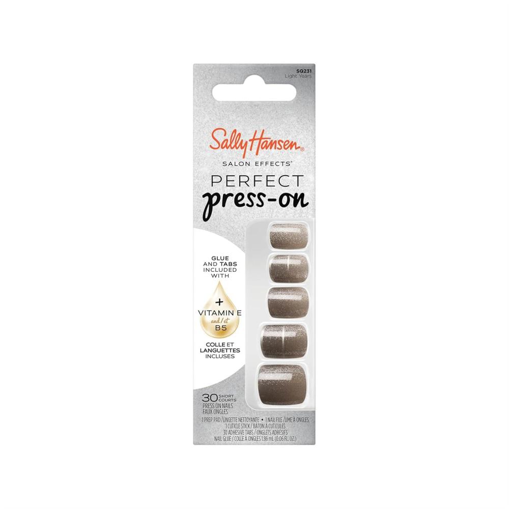 imageSally Hansen Salon Effects Perfect PressOn ShortEase Nails  Oval Shape  Easy to Apply NonDamaging Natural Look Vitamin E amp B5  30 Nails Nail Glue Adhesive Tabs File Short QueenSquare Nails  Light Years