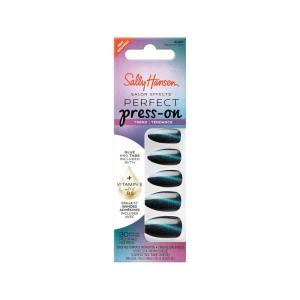 Sally Hansen Salon Effects Perfect Press-On Short’Ease Nails | Oval Shape | Easy to Apply, Non-Damaging, Natural Look Vitamin E & B5 | 30 Nails, Nail Glue, Adhesive Tabs, File| Short Queen(Almond Nails – Sapphire Spin)