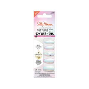 Sally Hansen Salon Effects Perfect Press-On Short’Ease Nails | Oval Shape | Easy to Apply, Non-Damaging, Natural Look Vitamin E & B5 | 30 Nails, Nail Glue, Adhesive Tabs, File| Short Queen(Almond Nails – Holographic Memory)