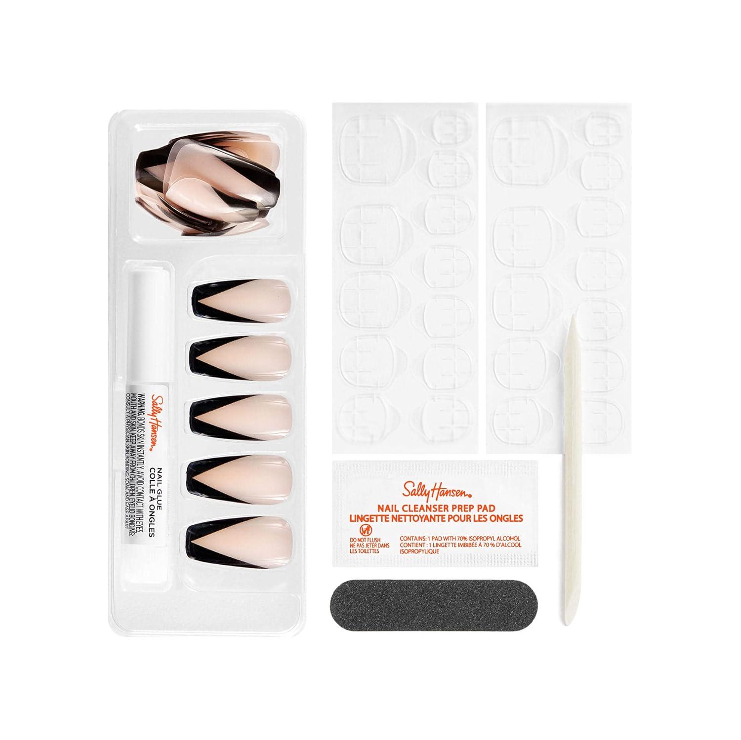 imageSally Hansen Salon Effects Perfect Manicure French Twist Press On Nails Coffin Shaped NonDamaging Adhesive Tabs File and Alcohol Pad Included
