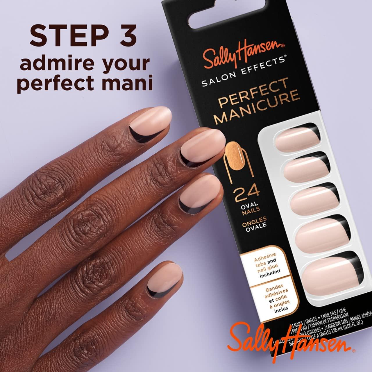 imageSally Hansen Salon Effects Perfect Manicure French Twist Press On Nails Coffin Shaped NonDamaging Adhesive Tabs File and Alcohol Pad Included