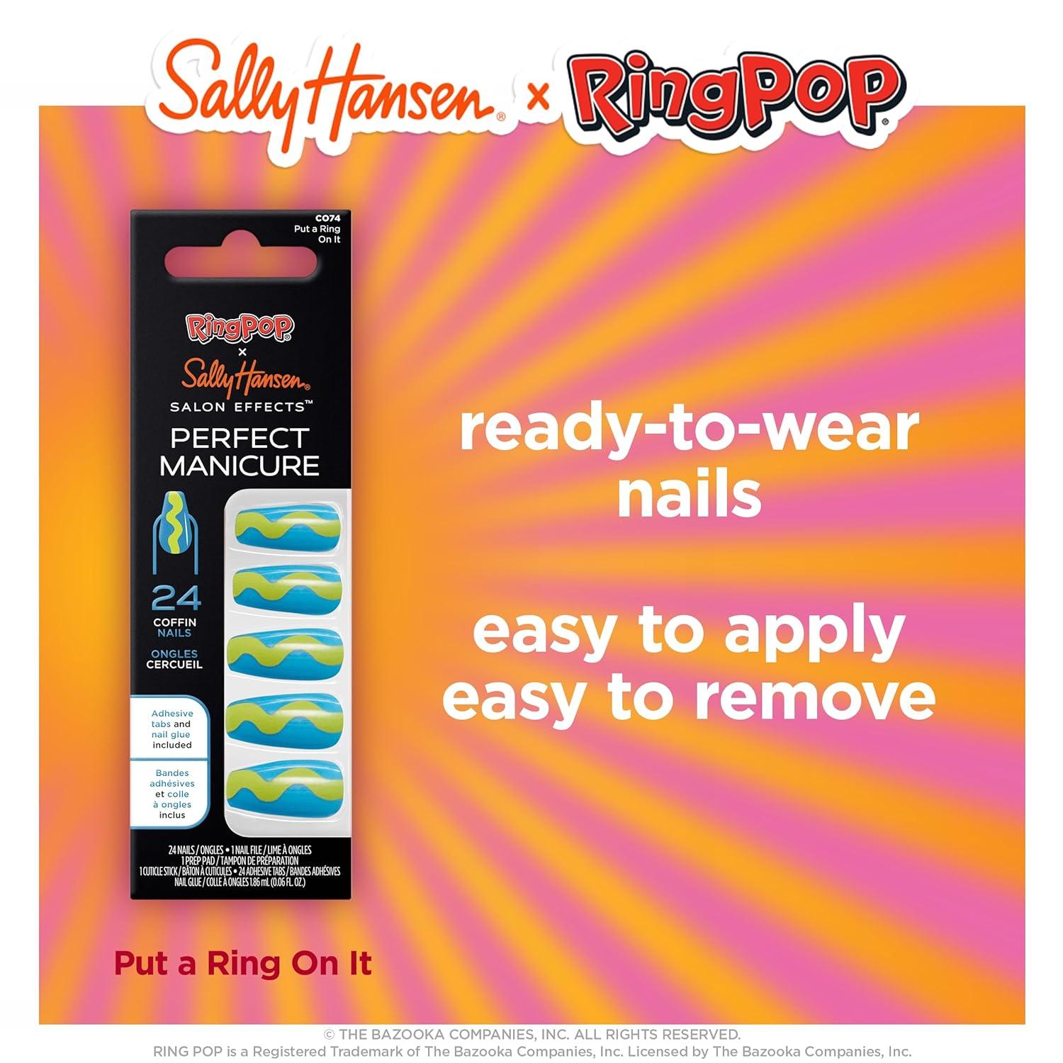 imageSally Hansen Salon Effects Perfect Manicure Ring Pop Put A Ring On It Press On Nails Coffin Shaped NonDamaging Adhesive Tabs File and Alcohol Pad Included