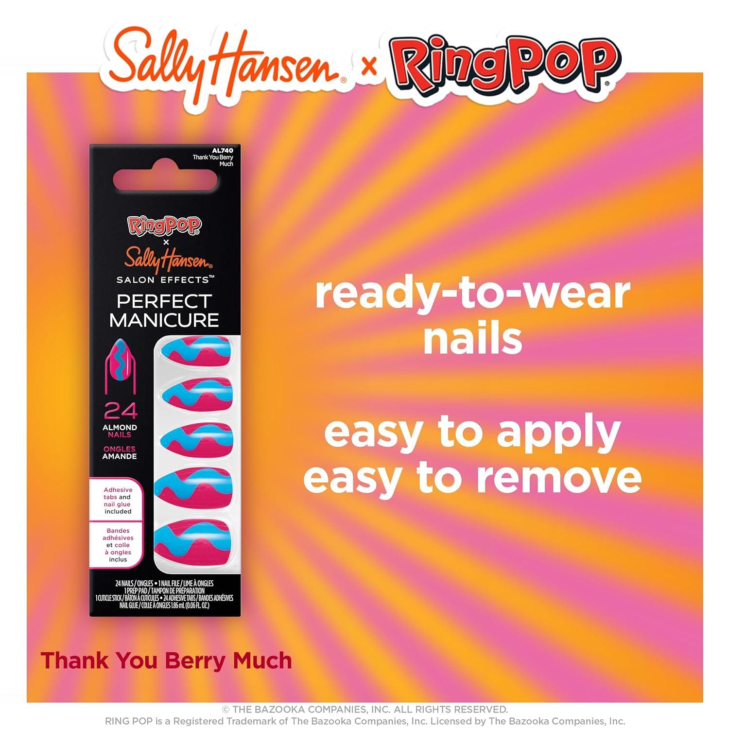 imageSally Hansen Salon Effects Perfect Manicure Ring Pop Thank You Berry Much Press On Nails Almond Shaped NonDamaging Adhesive Tabs File and Alcohol Pad Included
