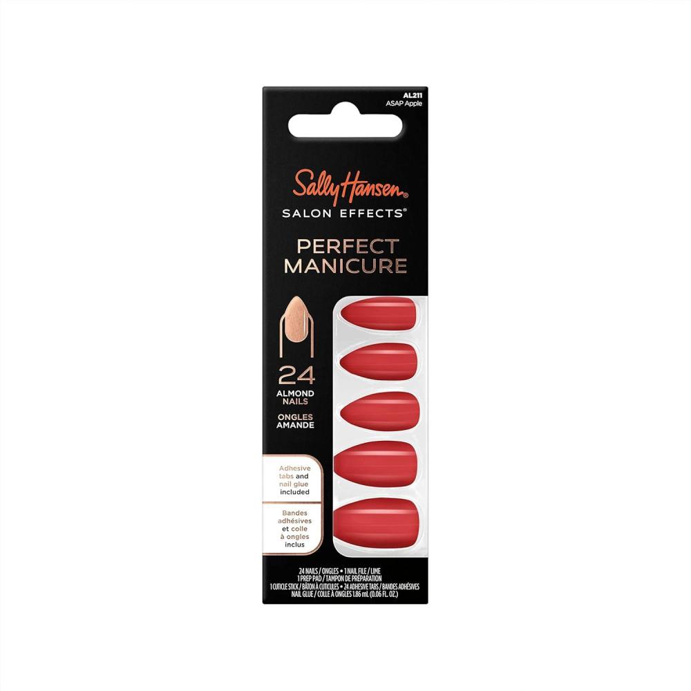 imageSally Hansen Salon Effects Perfect Manicure ASAP Apple Press On Nails Almond Shaped NonDamaging Adhesive Tabs File and Alcohol Pad Included