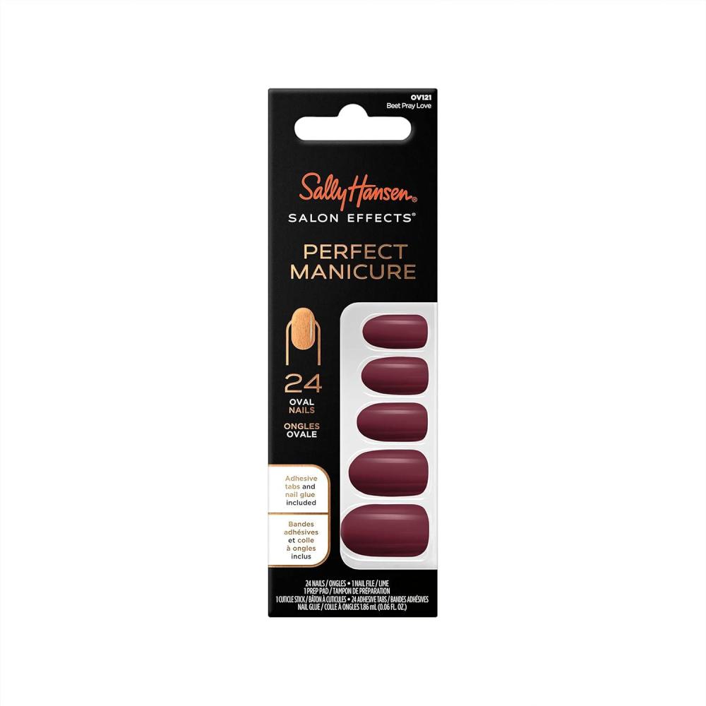 imageSally Hansen Salon Effects Perfect Manicure Beet Pray Love Press On Nails Oval Shaped NonDamaging Adhesive Tabs File and Alcohol Pad IncludedBeet Pray Love