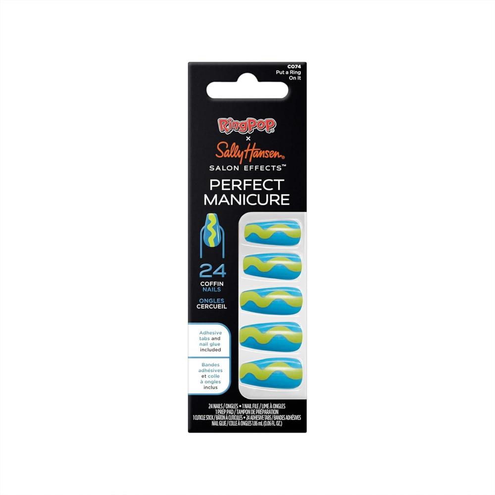 imageSally Hansen Salon Effects Perfect Manicure Ring Pop Put A Ring On It Press On Nails Coffin Shaped NonDamaging Adhesive Tabs File and Alcohol Pad Included