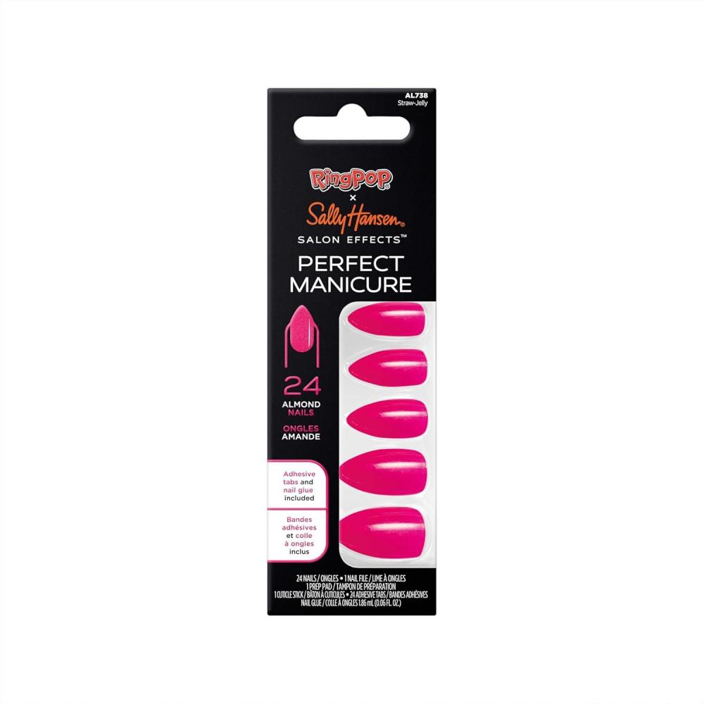 imageSally Hansen Salon Effects Perfect Manicure Ring Pop Strawjelly Press On Nails Almond Shaped NonDamaging Adhesive Tabs File and Alcohol Pad Included