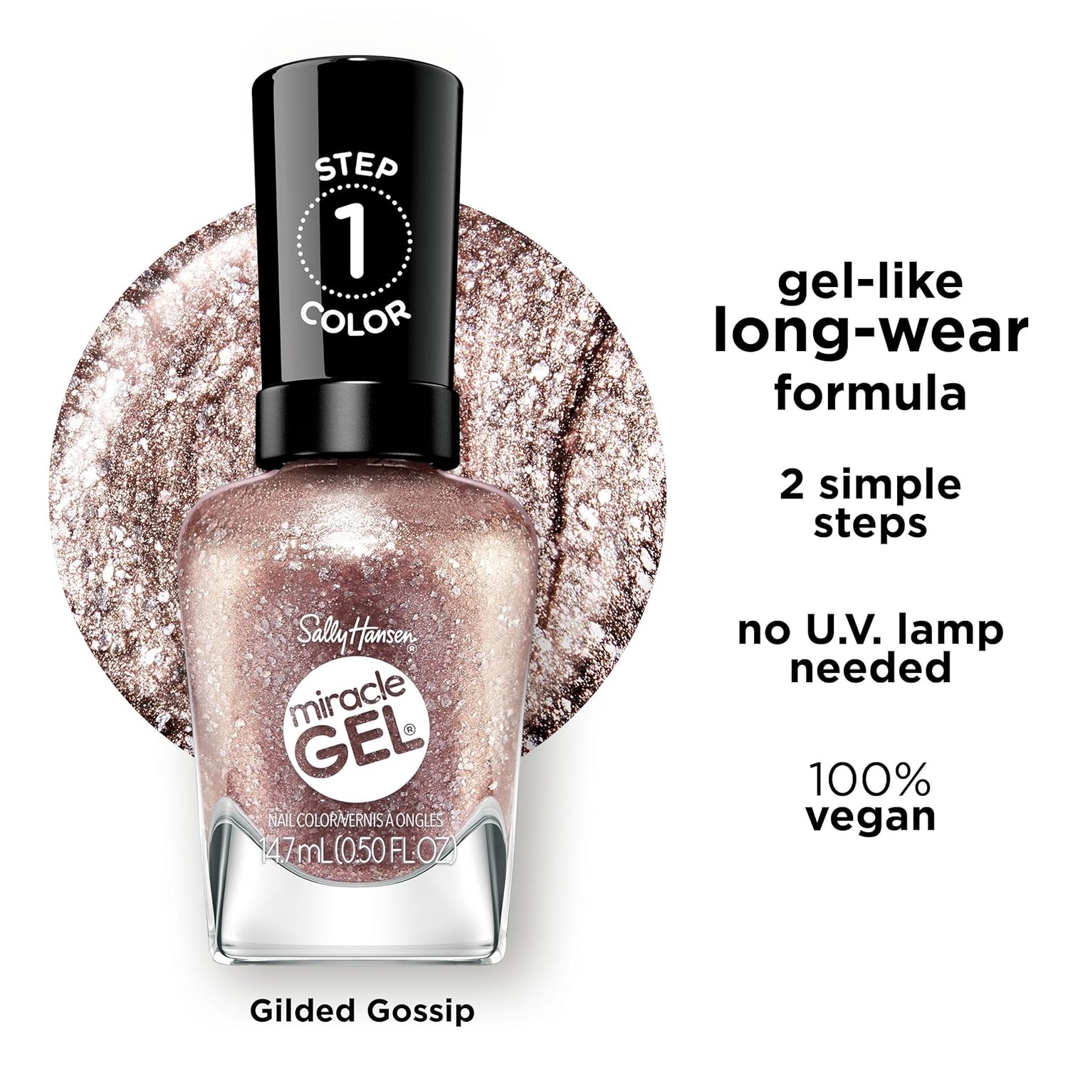 image:imageSally Hansen Miracle Gel Supercharged Glam Gilded Gossip LongLasting Nail Polish With Beautiful Colors Shiny Manicure 052oz