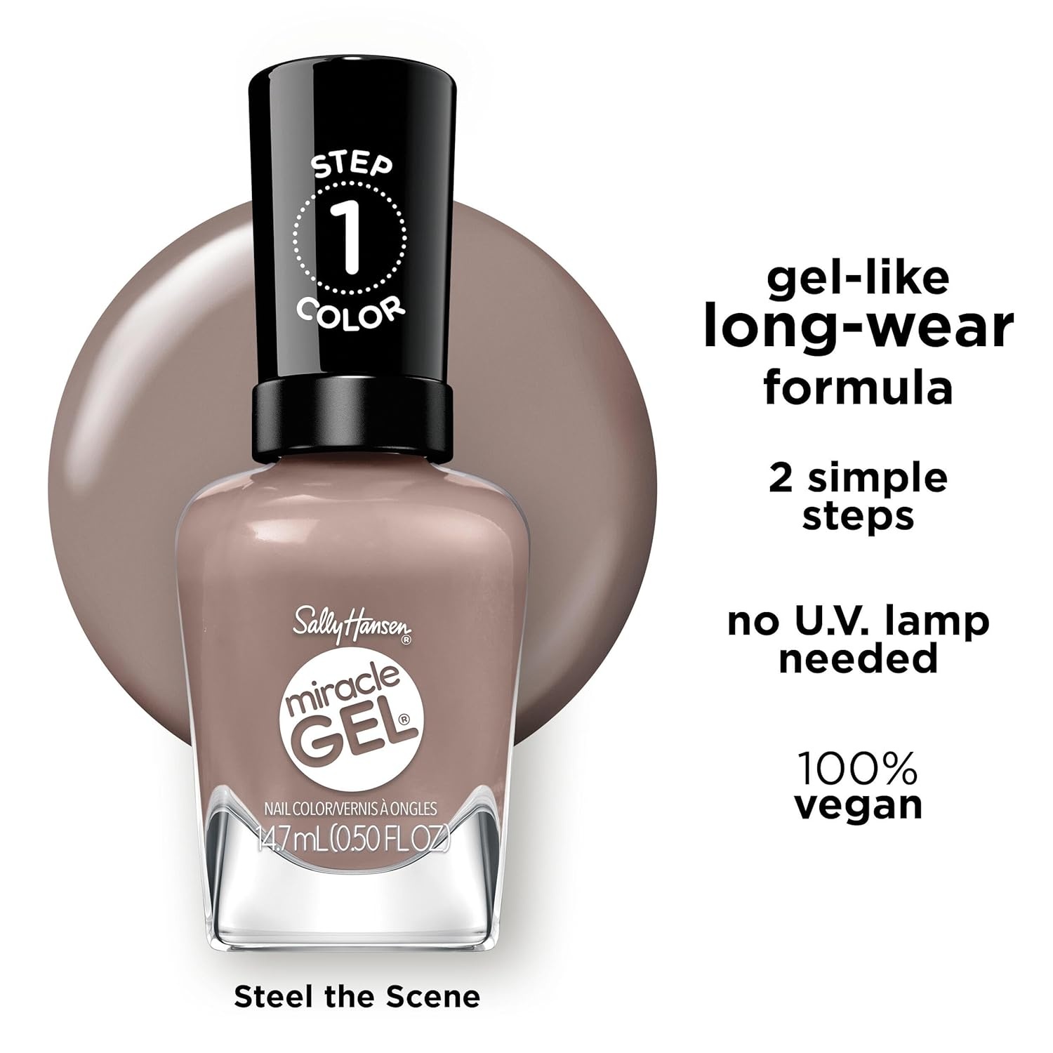 image:imageSally Hansen Miracle Gel Supercharged Glam Steel the Scene LongLasting Nail Polish With Beautiful Colors Shiny Manicure 052oz