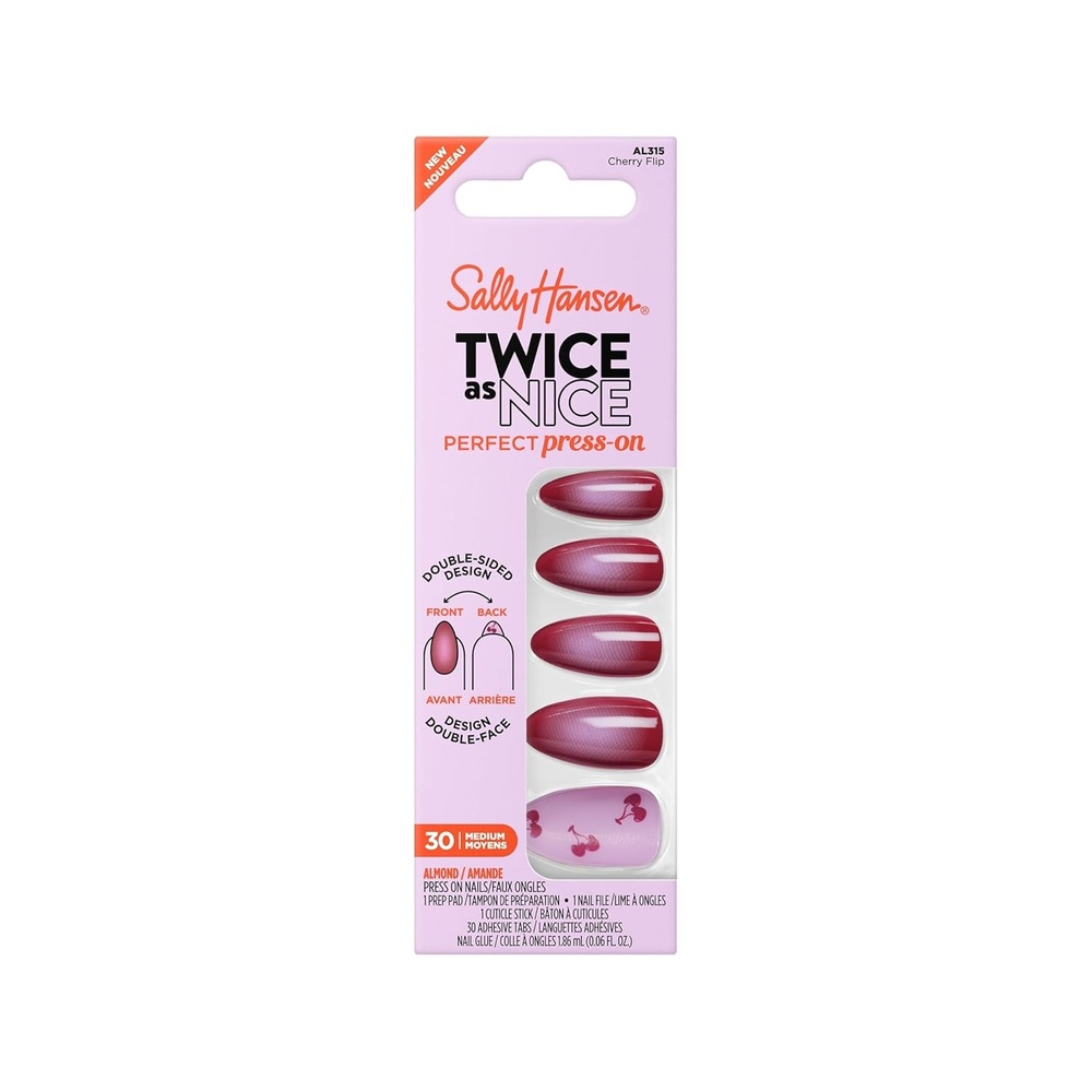 image:imageSally Hansen Perfect PressOns Twice as Nice Cherry Flip Fake Nails With Vitamin E amp B5 SalonQuality Manicure Easy to Apply