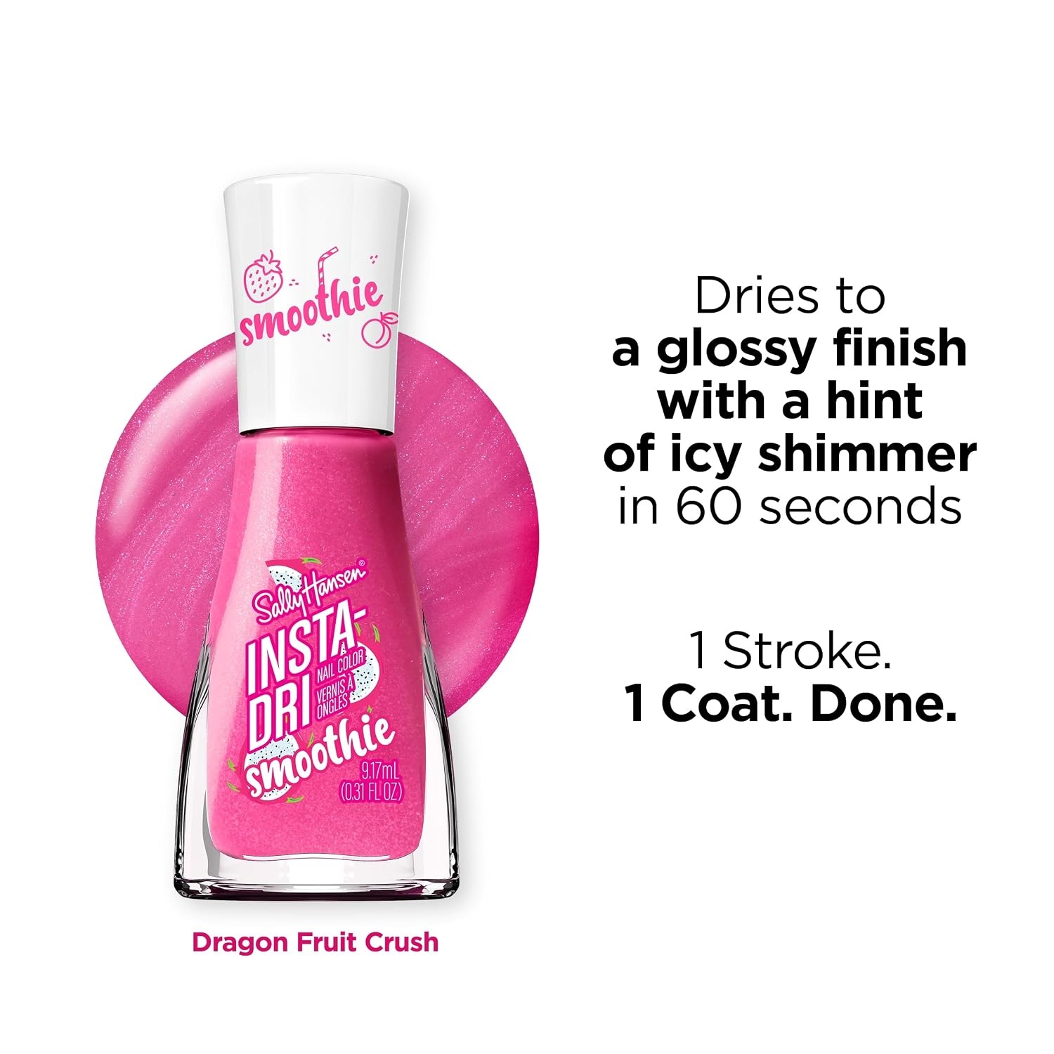 image:imageSally Hansen InstaDri Nail Polish Quick Dry Long Lasting StreakFree Shine Shiny 333 Peachy Breeze Pink Nail Color158 Dragon Fruit Crush