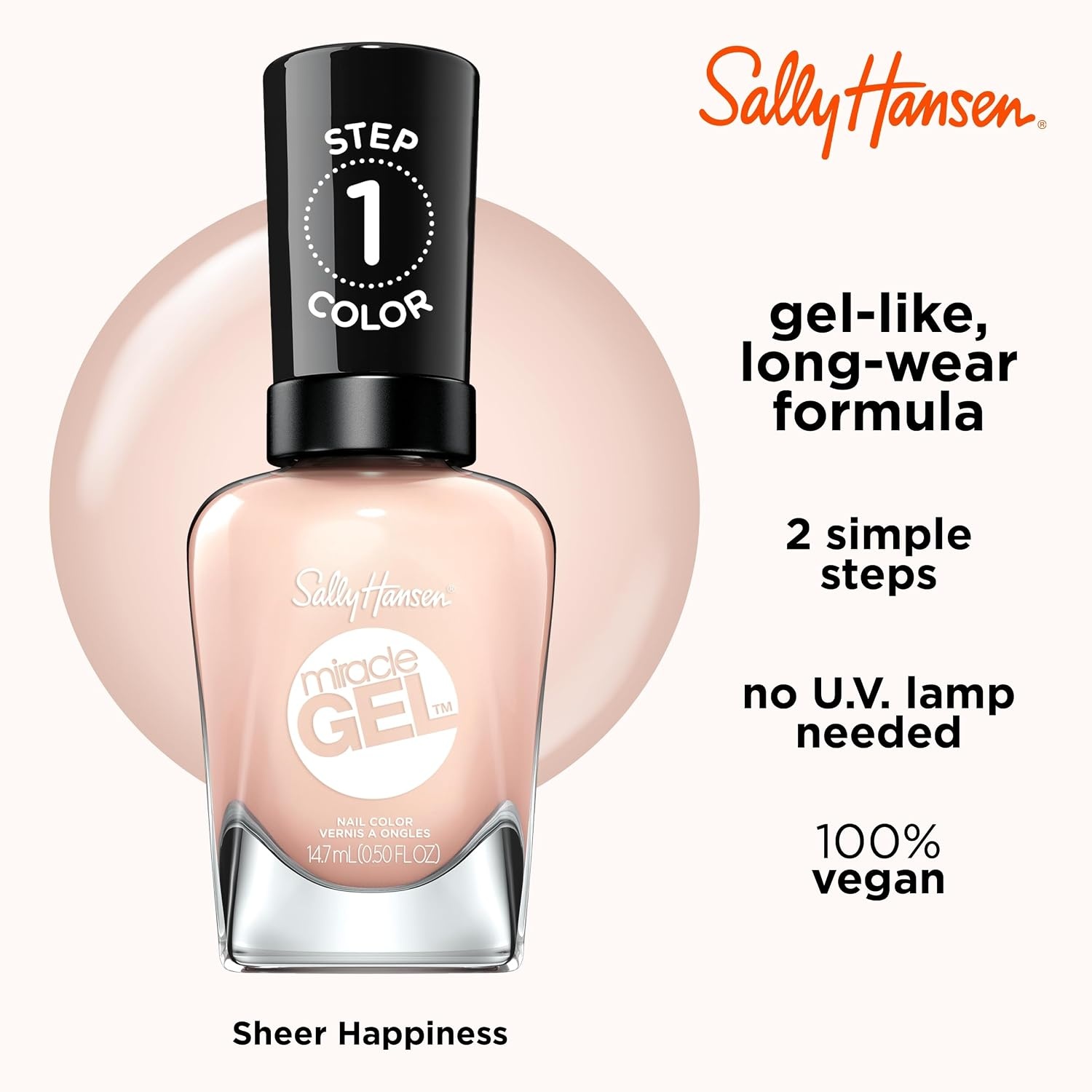 image:imageSally Hansen Miracle Gel Nail Polish Shade Slater Girl 809 05 Fl Oz Pack of 2187 Sheer Happiness