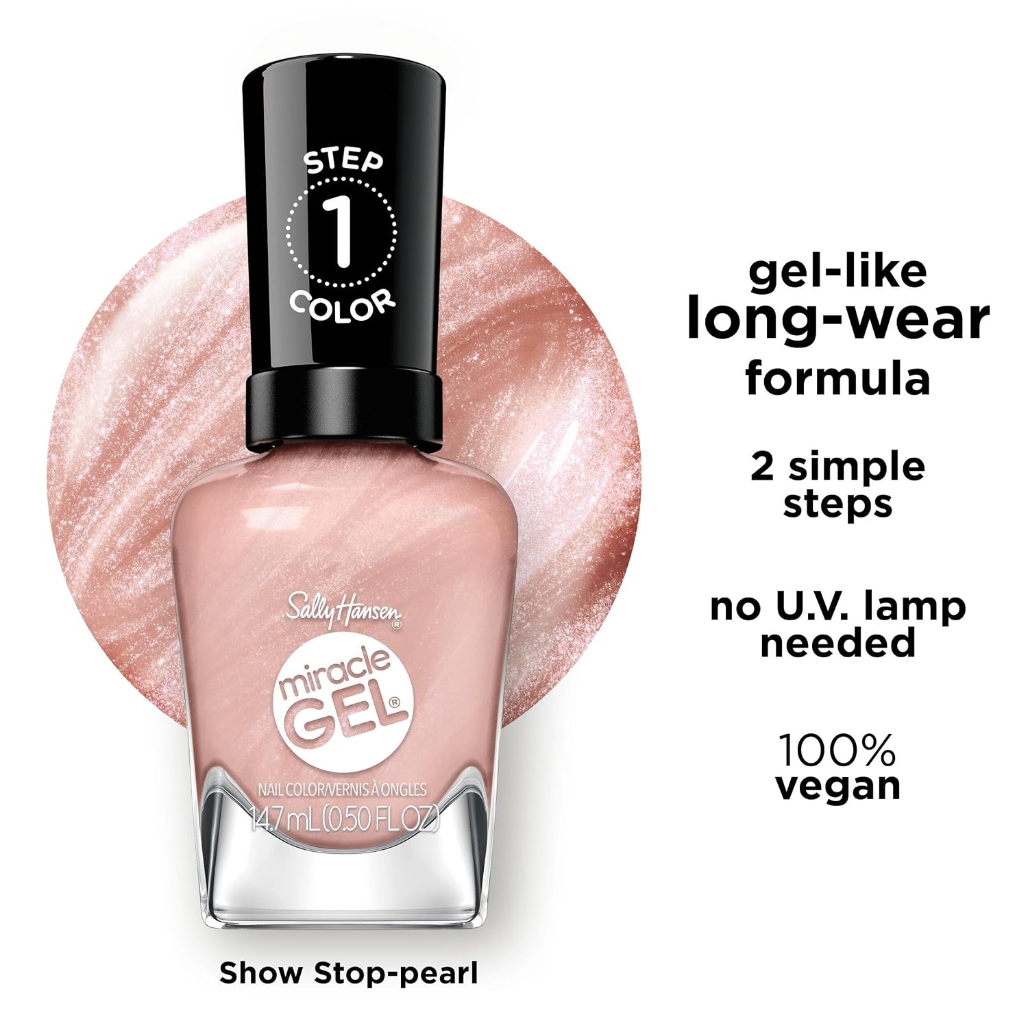 image:imageSally Hansen Miracle Gel Nail Polish Shade Slater Girl 809 05 Fl Oz Pack of 2239 Show Stoppearl